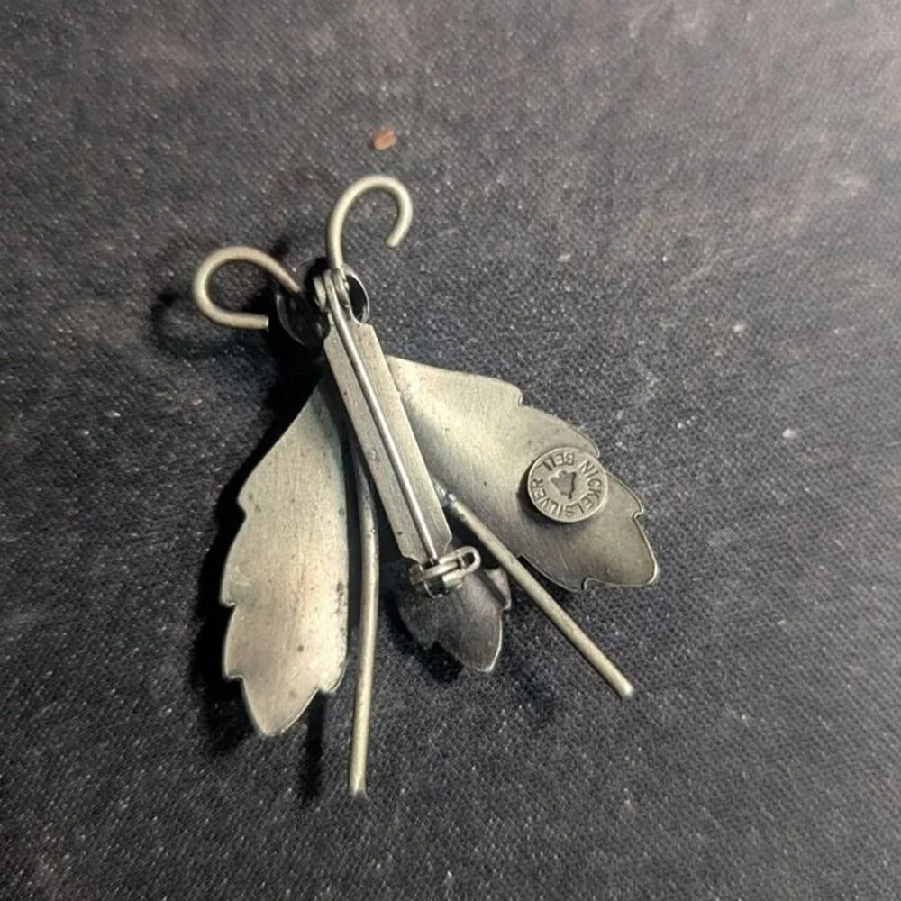 Bell‎ Trading Post Nickel Silver Vintage Insect Fly Leaf Wing Brooch Pin jewelry